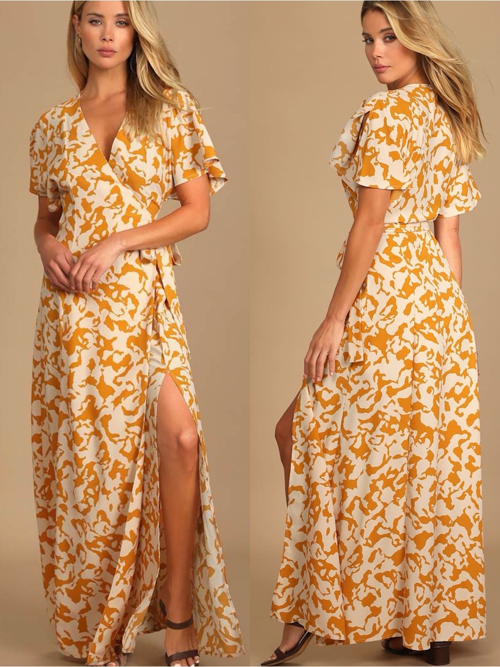 Lulus | Creative Type Mustard Yellow Multi Print Wrap Maxi Dress
